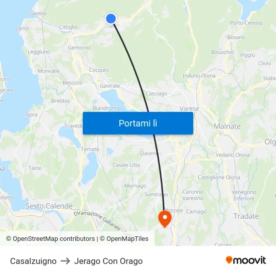 Casalzuigno to Jerago Con Orago map