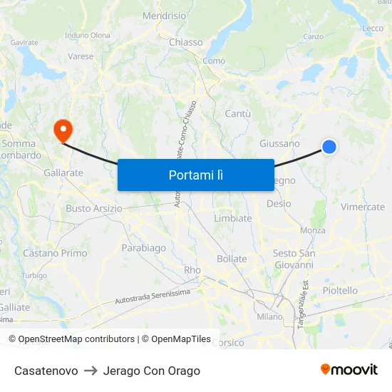 Casatenovo to Jerago Con Orago map