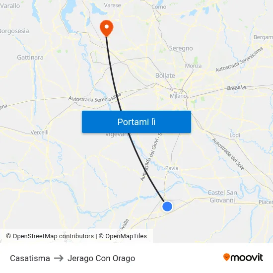 Casatisma to Jerago Con Orago map