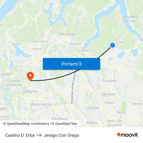 Caslino D' Erba to Jerago Con Orago map