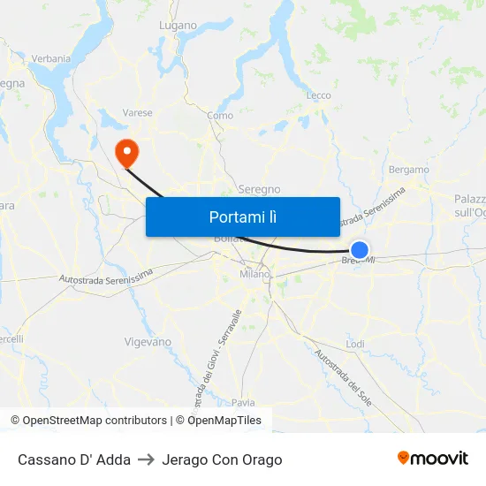 Cassano D' Adda to Jerago Con Orago map