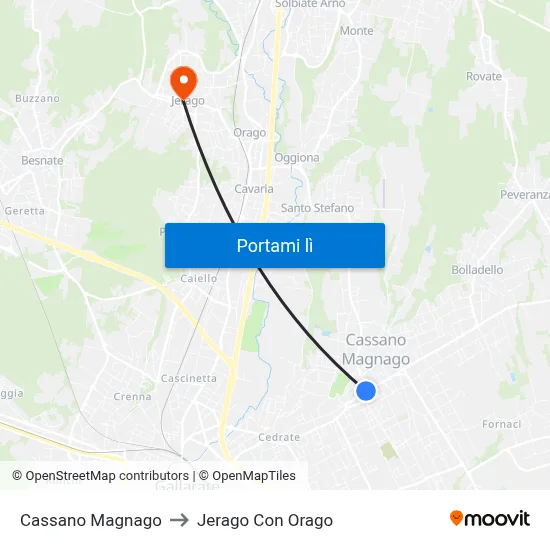 Cassano Magnago to Jerago Con Orago map