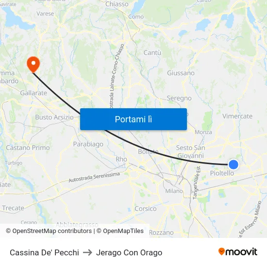 Cassina De' Pecchi to Jerago Con Orago map