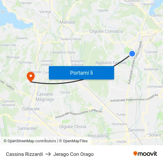 Cassina Rizzardi to Jerago Con Orago map
