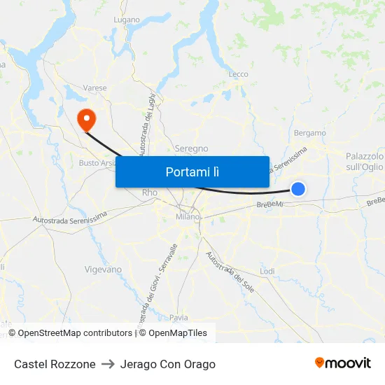 Castel Rozzone to Jerago Con Orago map