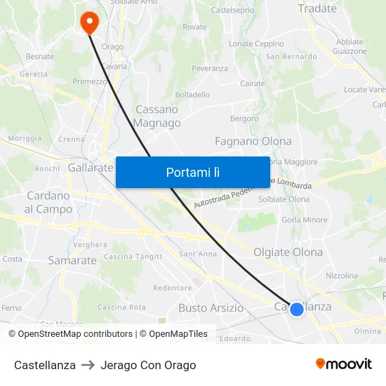 Castellanza to Jerago Con Orago map