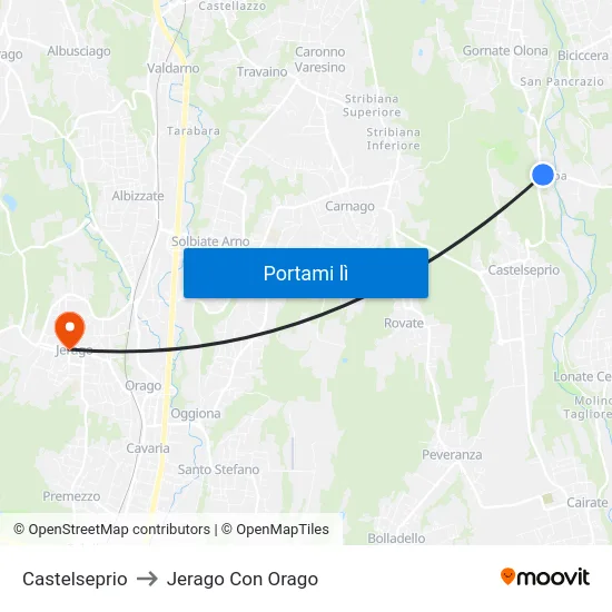 Castelseprio to Jerago Con Orago map