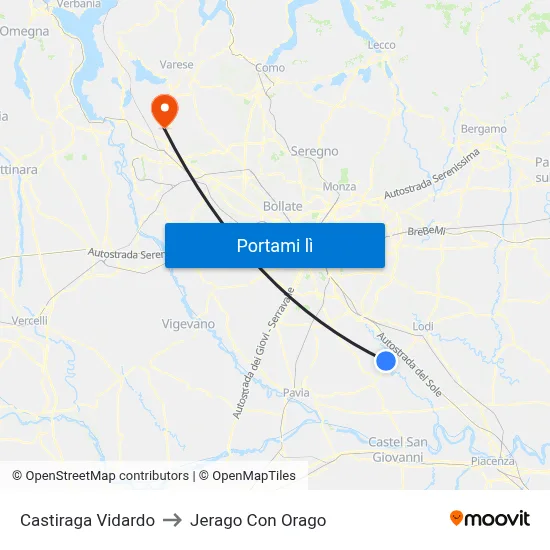 Castiraga Vidardo to Jerago Con Orago map