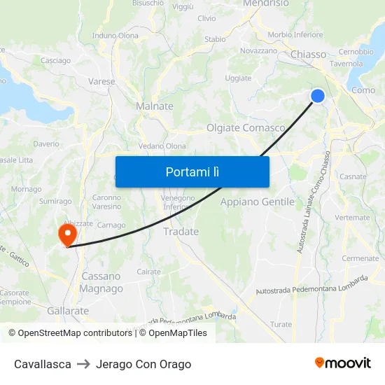 Cavallasca to Jerago Con Orago map