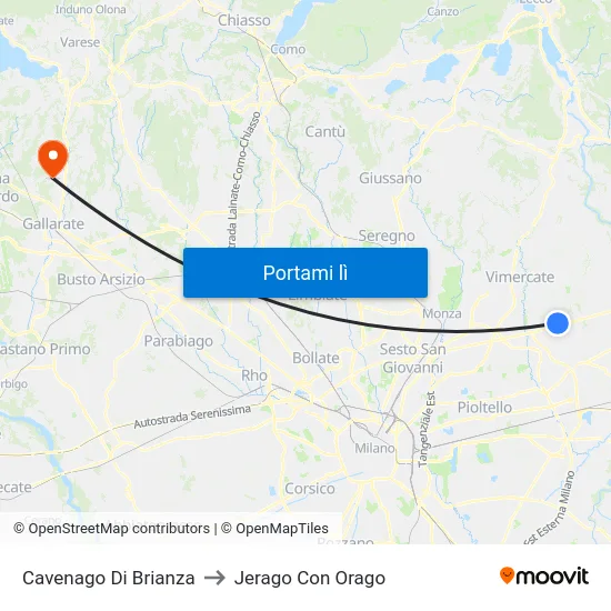 Cavenago Di Brianza to Jerago Con Orago map
