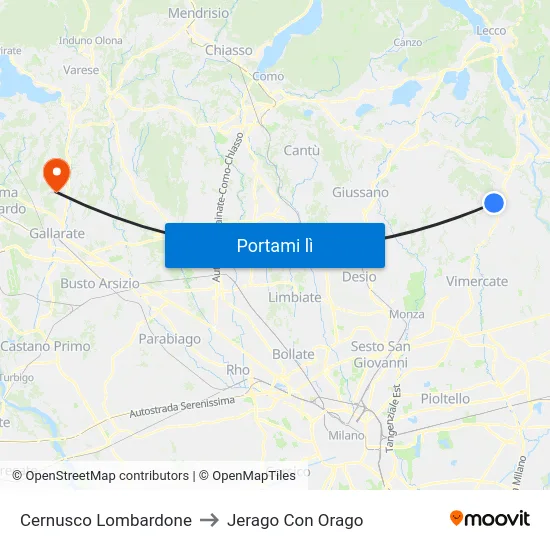 Cernusco Lombardone to Jerago Con Orago map