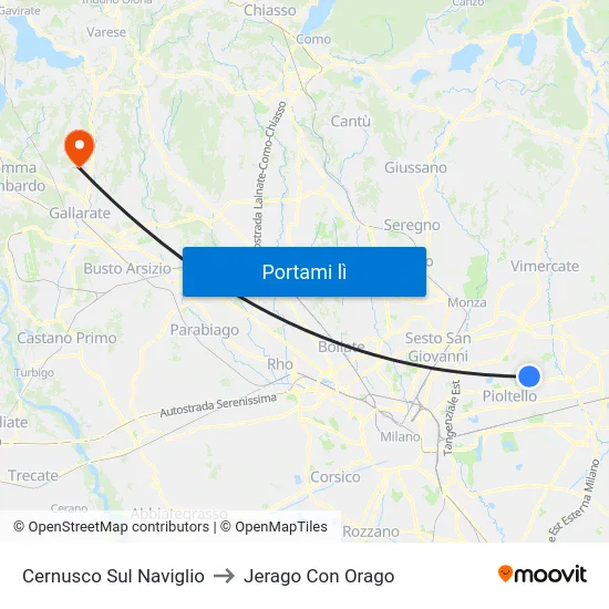 Cernusco Sul Naviglio to Jerago Con Orago map