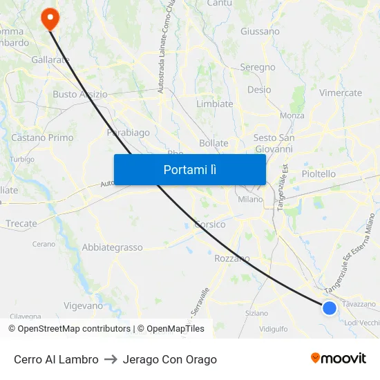 Cerro Al Lambro to Jerago Con Orago map