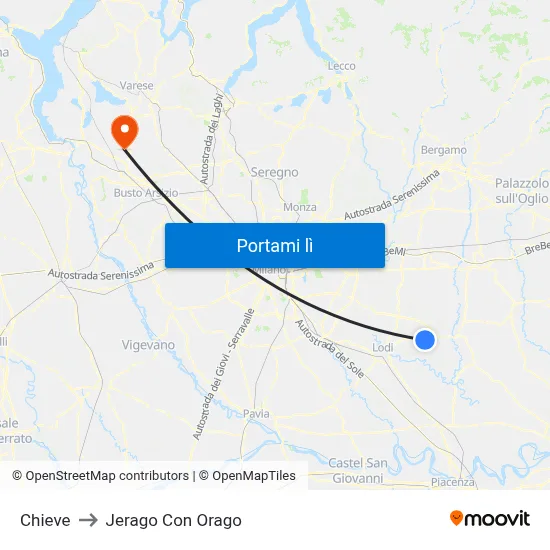 Chieve to Jerago Con Orago map