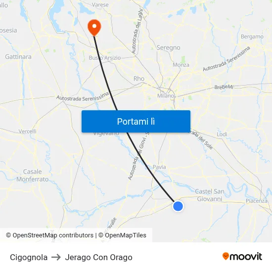 Cigognola to Jerago Con Orago map