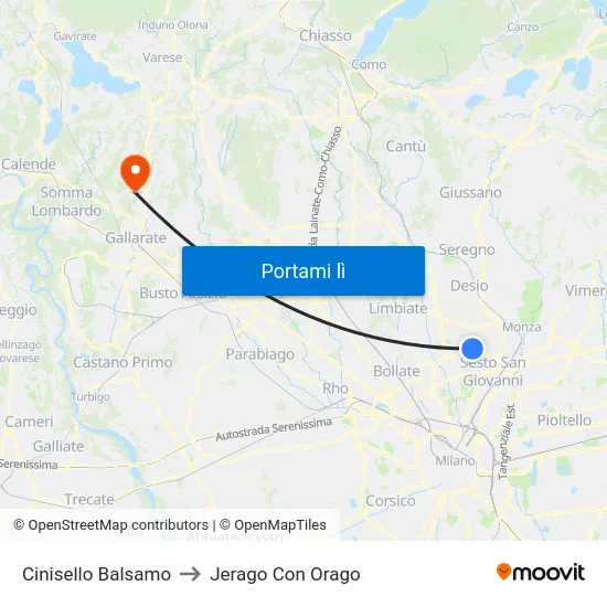 Cinisello Balsamo to Jerago Con Orago map