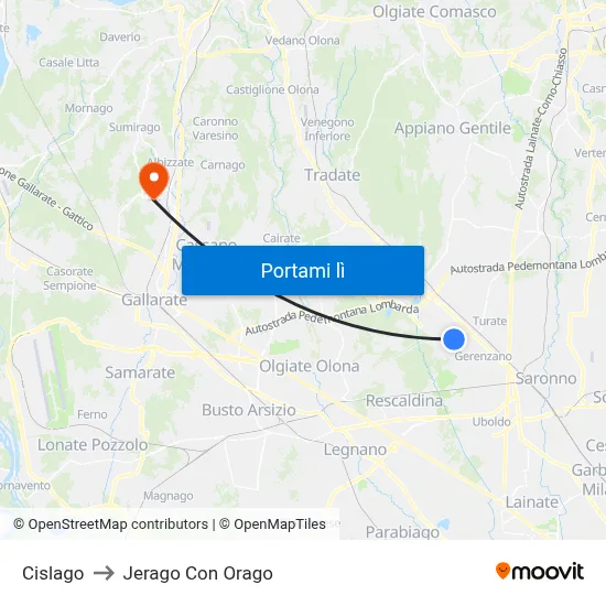 Cislago to Jerago Con Orago map