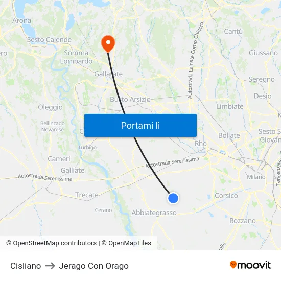 Cisliano to Jerago Con Orago map