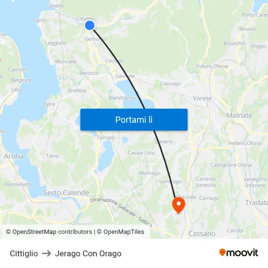 Cittiglio to Jerago Con Orago map