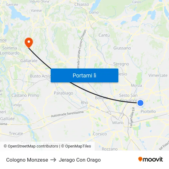 Cologno Monzese to Jerago Con Orago map