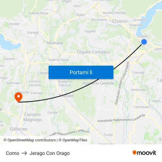 Como to Jerago Con Orago map