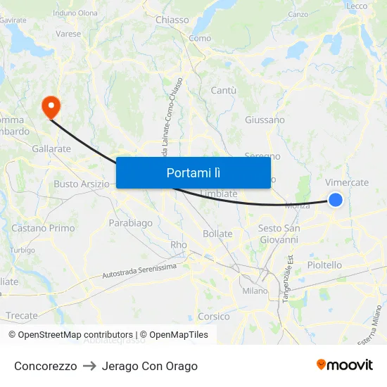 Concorezzo to Jerago Con Orago map