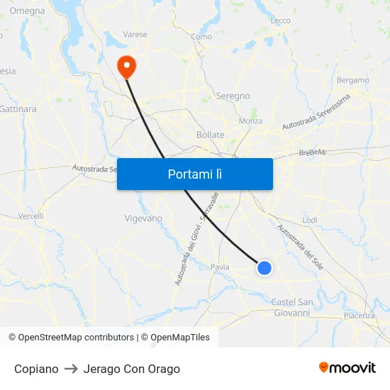 Copiano to Jerago Con Orago map