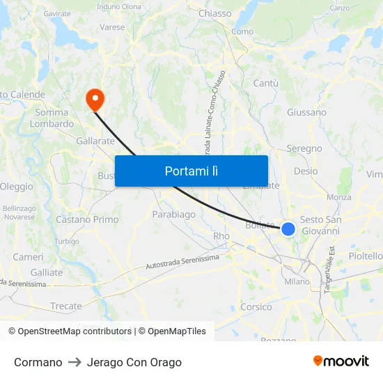 Cormano to Jerago Con Orago map