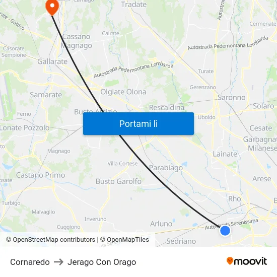 Cornaredo to Jerago Con Orago map