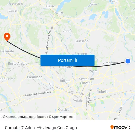 Cornate D' Adda to Jerago Con Orago map