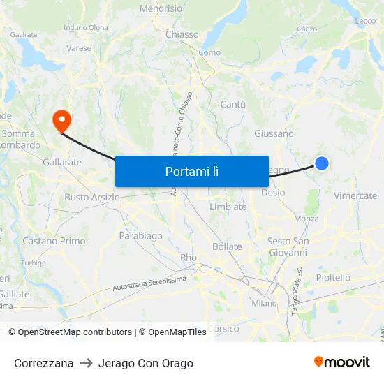 Correzzana to Jerago Con Orago map