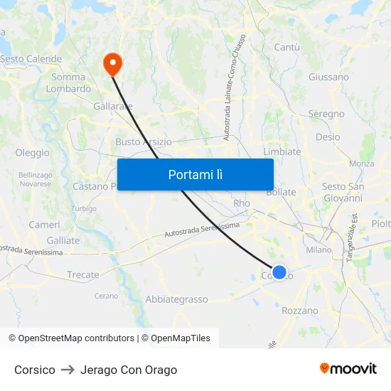 Corsico to Jerago Con Orago map