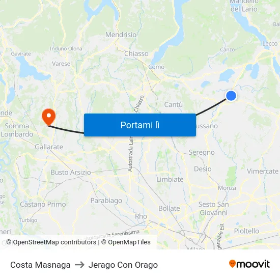 Costa Masnaga to Jerago Con Orago map