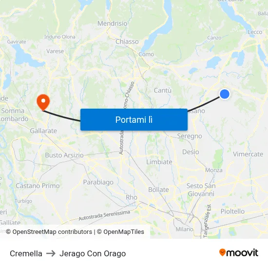 Cremella to Jerago Con Orago map