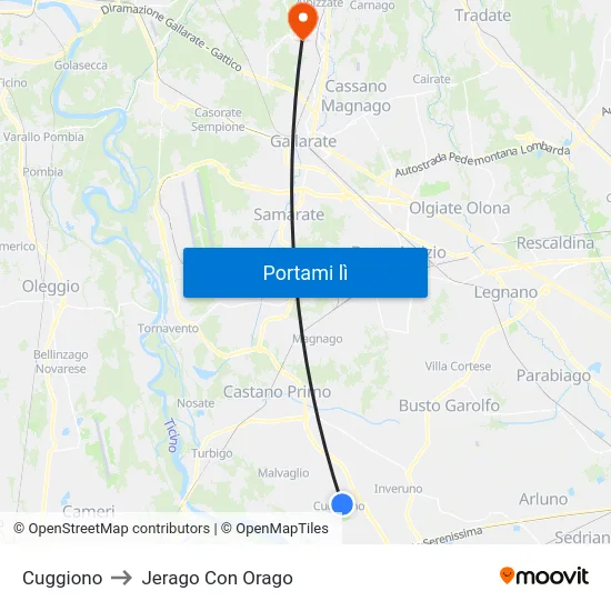 Cuggiono to Jerago Con Orago map