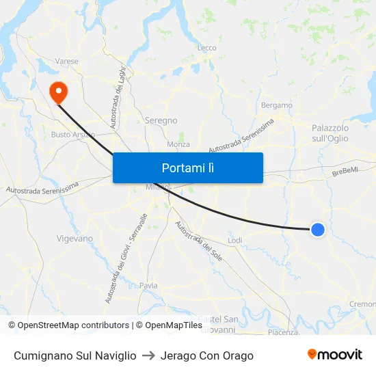 Cumignano Sul Naviglio to Jerago Con Orago map