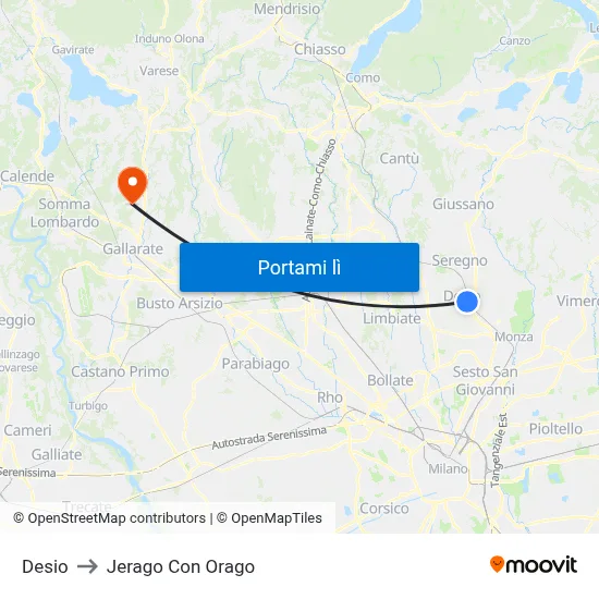 Desio to Jerago Con Orago map