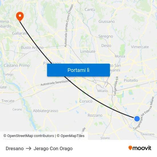 Dresano to Jerago Con Orago map