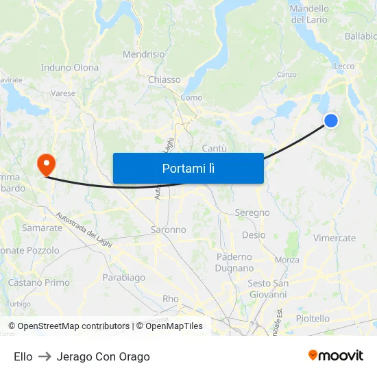 Ello to Jerago Con Orago map