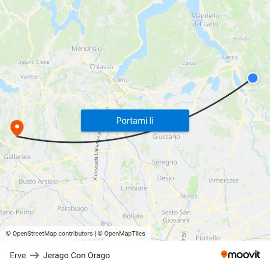 Erve to Jerago Con Orago map