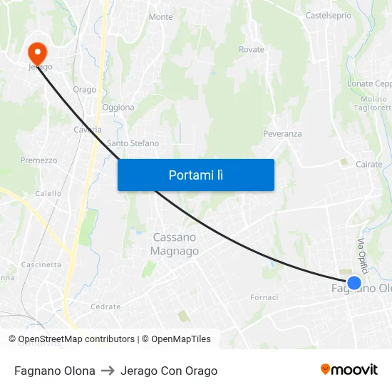 Fagnano Olona to Jerago Con Orago map