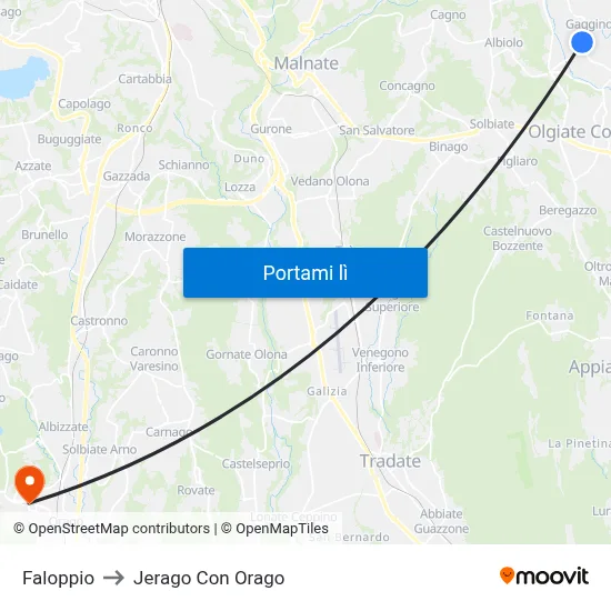 Faloppio to Jerago Con Orago map