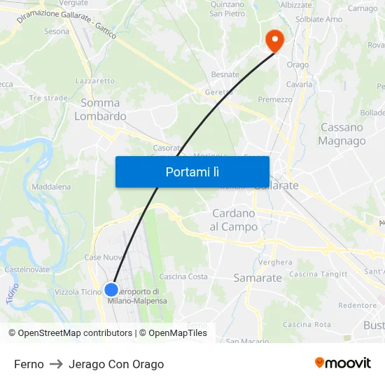 Ferno to Jerago Con Orago map