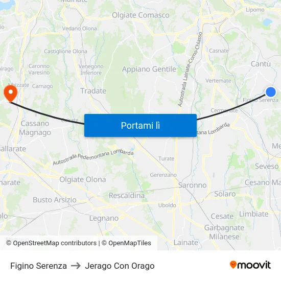 Figino Serenza to Jerago Con Orago map