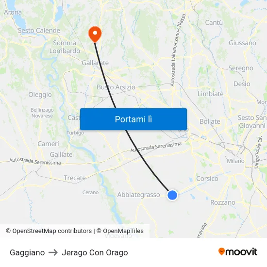 Gaggiano to Jerago Con Orago map