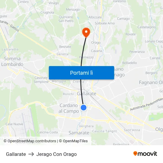 Gallarate to Jerago Con Orago map