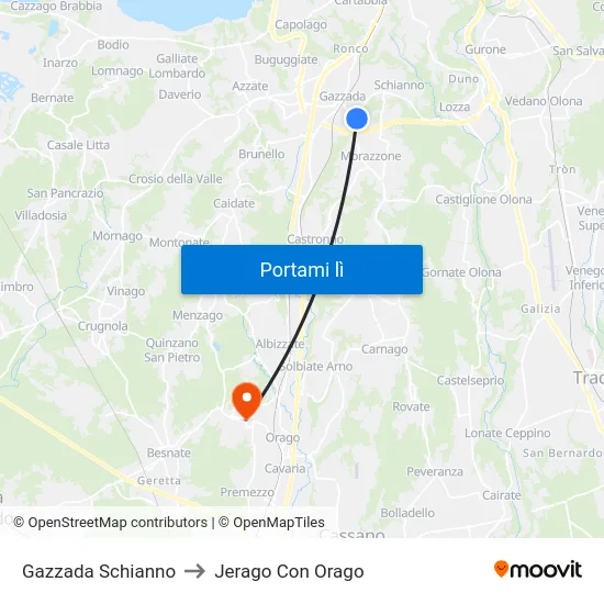Gazzada Schianno to Jerago Con Orago map