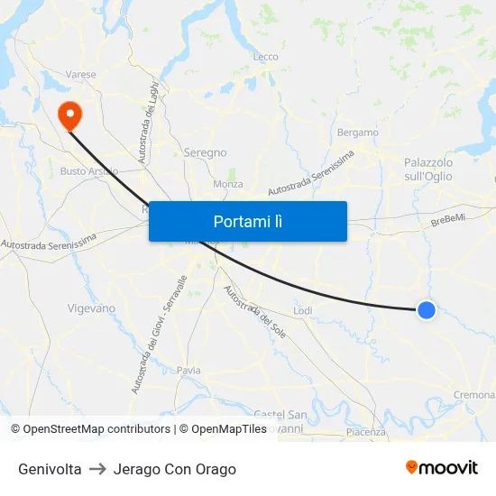Genivolta to Jerago Con Orago map