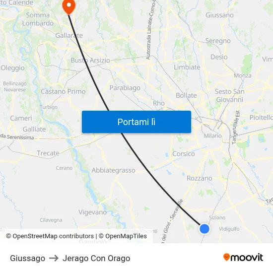 Giussago to Jerago Con Orago map