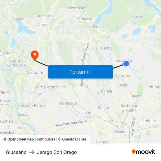 Giussano to Jerago Con Orago map
